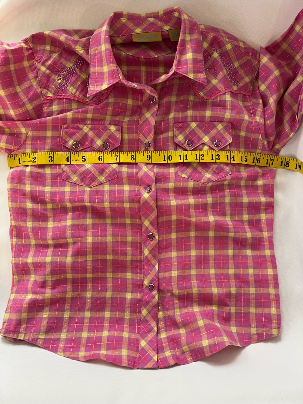 Wrangler Girls Pink, Yellow Plaid Cowgirl Western Shirt Rhinestone
Horses XL/12 - Picture 10 of 15